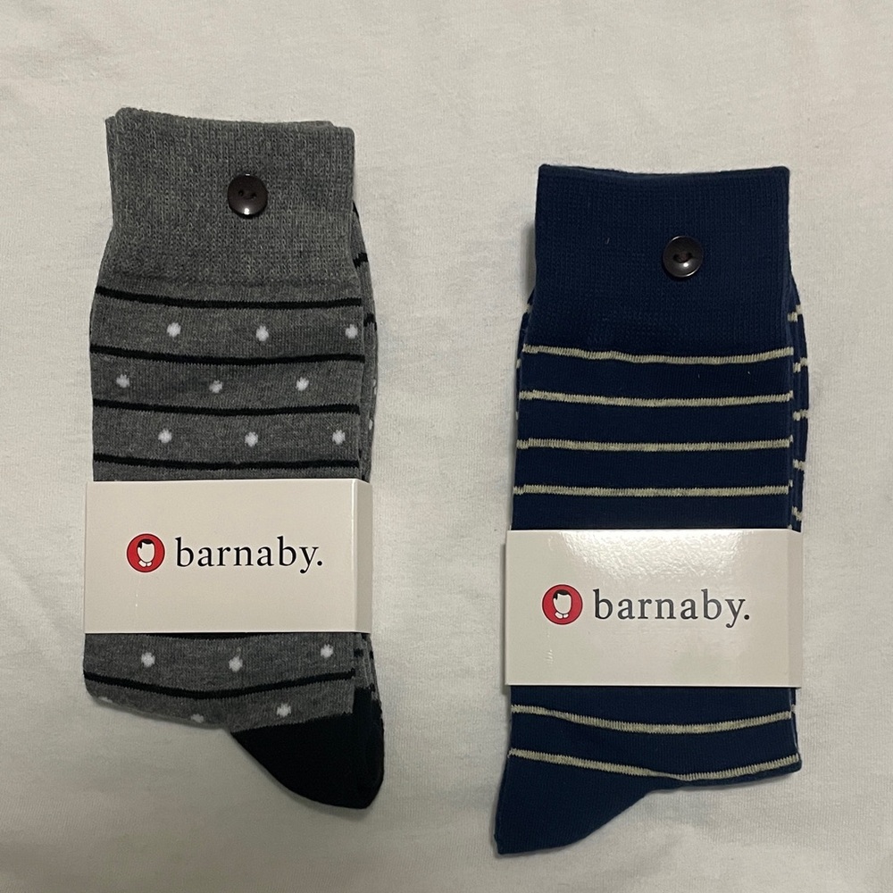 Barnaby Men's 2-Pack Dress Socks — Gray Dot & Navy Stripe